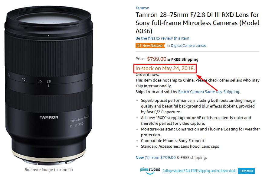 Tamron 28 75mm F 2 8 Di Iii Rxd Lens Now Available For Pre Order At Amazon